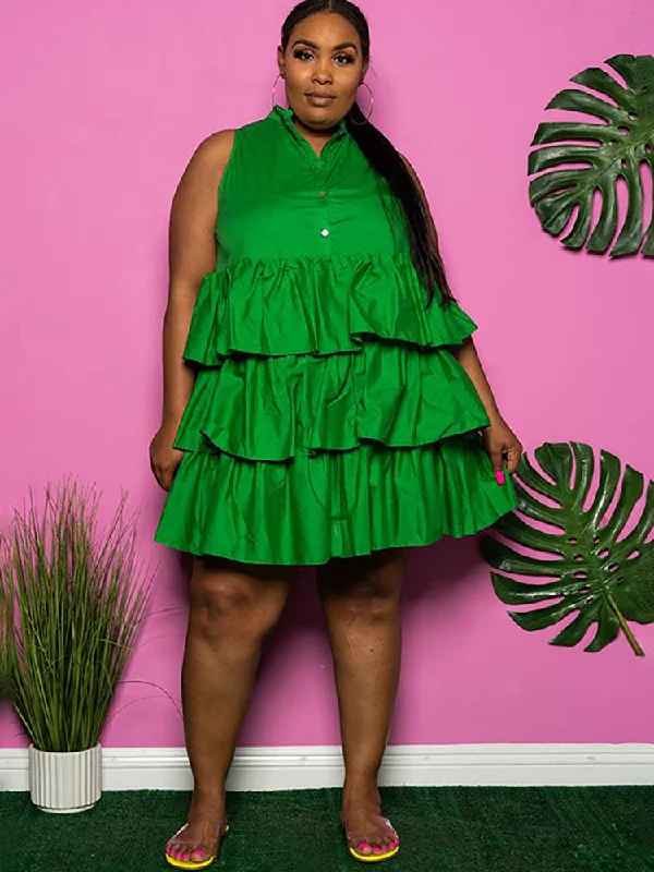 Plus Size Sleeveless Ruffle LayeredMini Dress