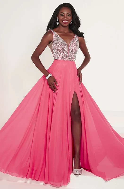 Tiffany Designs - Rhiniestone Deep V-neck Flowy A-Line Dress 46171SC
