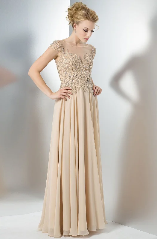 Marsoni by Colors - M108SC Illusion Bateau Bead-Crusted Chiffon Dress