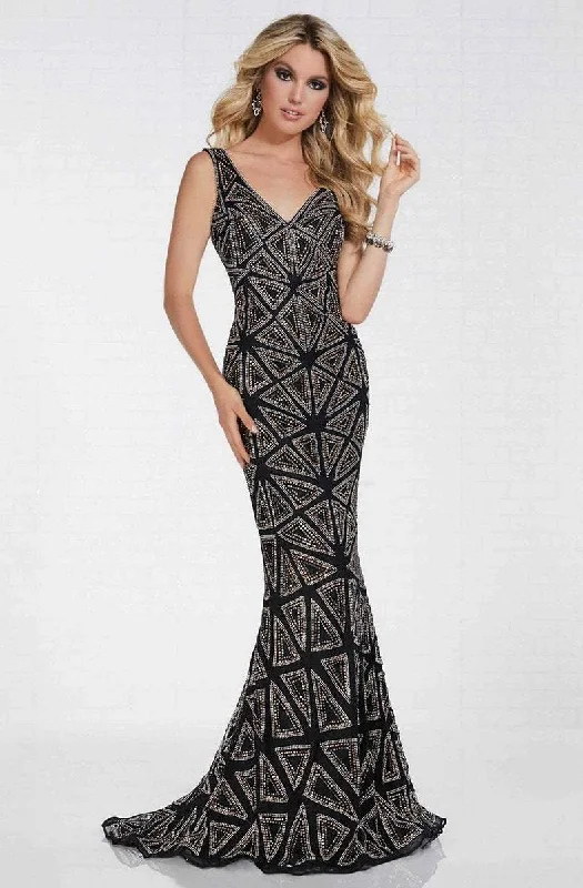Tiffany Designs - Geometric Beaded Deep V-Neck Mermaid Dress 16262SC