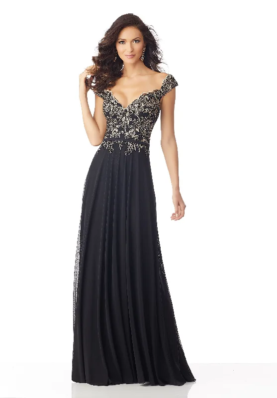 MGNY By Mori Lee - Cap Sleeve Plunging V-Neck Dress 71802