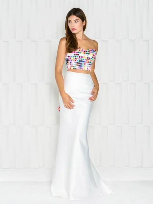 Colors Dress - Subtly Printed Ruffled Two-Piece Dress 1716S