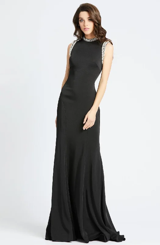 Ieena Duggal - Pearl Accent Long Black Evening Dress 25933ISC