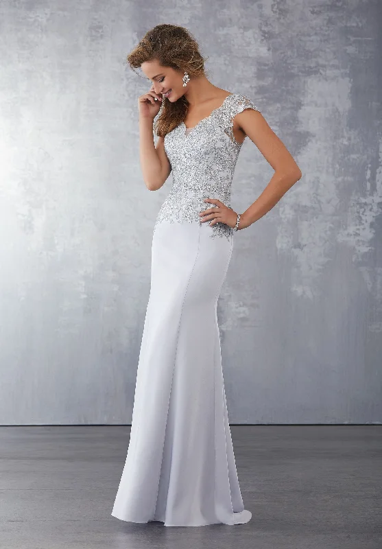 MGNY By Mori Lee - Cap Sleeve Beaded Lace Evening Dress 71722