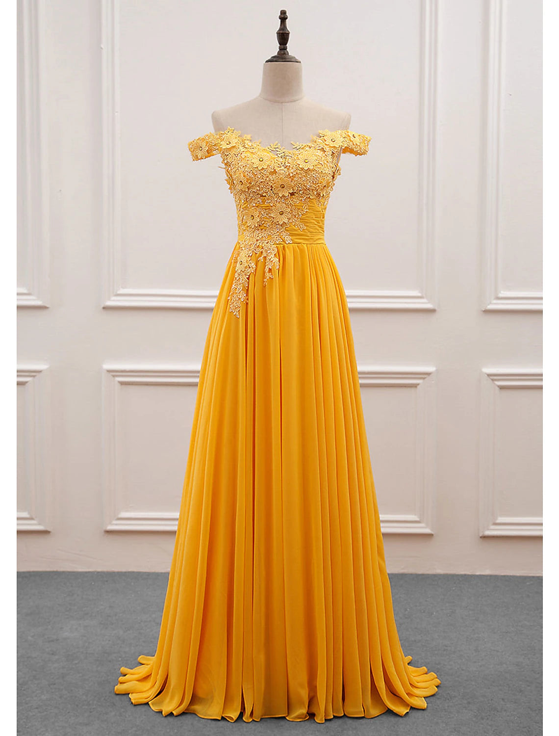 A-Line Wedding Guest Dresses Floral Dress Prom Sweep / Brush Train Sleeveless Off Shoulder Chiffon with Appliques A-Line Wedding Guest Dresses Floral Dress Prom Sweep / Brush Train Sleeveless Off Shoulder Chiffon with Appliques