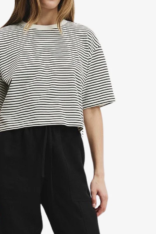 Country Road - Stripe Relaxed Tee  - Black Stripe Mesh Canvas Denim