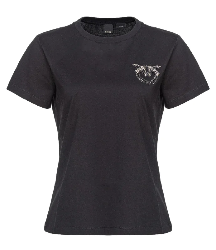 Pinko T-Shirt Nero Donna Real Fur Shearling Chenille