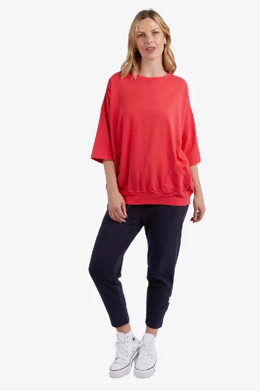 Elm - Fundamental Mazie Sweat - Bittersweet Red Rayon Velvet Corduroy