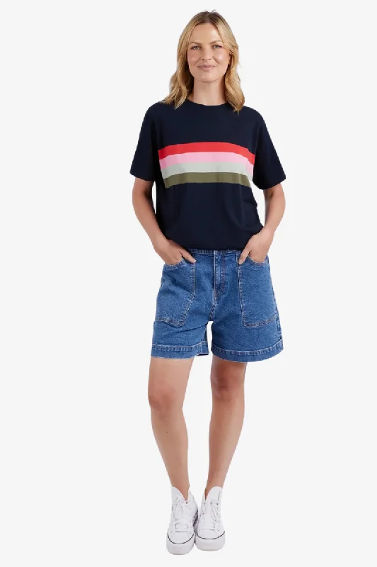 Elm - Terra Tee - Navy & White Stripe Chenille Brocade Lace