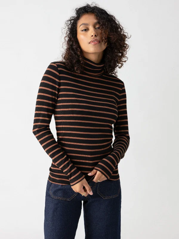Essential Turtleneck Top Raw Hide Black Stripe Mesh Blend Leather Blend Suede Blend