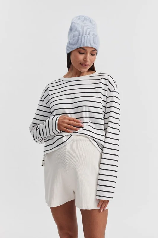 LS Organic Cropped Tee (Stripe) Ribbed T-Shirt High Neck Heavyweight