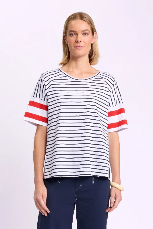 Marco Polo - YTMS57465 Raglan Stripe Tee Asymmetrical Pockets Print