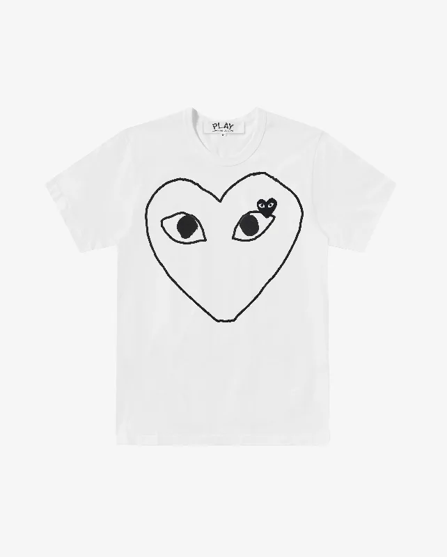 T102 UNISEX BLACK HEART OUTLINE T-SHIRT / WHITE Iron Safe Non-Iron Wrinkle Free