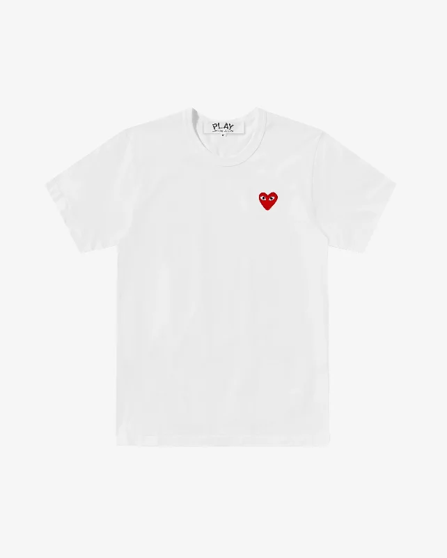 T108 UNISEX RED HEART T-SHIRT / WHITE Print Jacquard Patchwork