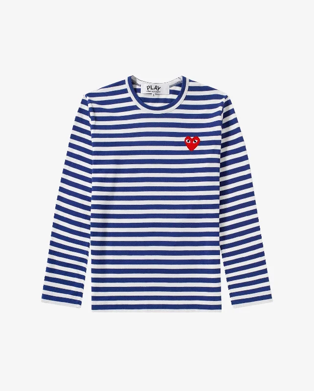 T164 UNISEX RED HEART L/S T-SHIRT / NAVY STRIPE Lace Blend Ribbed Blend Corduroy Blend