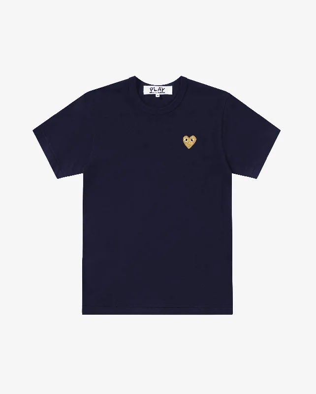 T216 UNISEX GOLD HEART T-SHIRT / NAVY Anti-Shrink Durable Soft