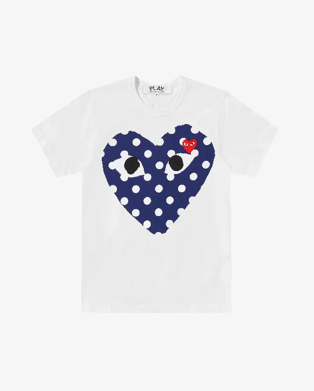 T234 UNISEX BLUE POLKA DOT BIG HEART T-SHIRT / WHITE Seamless Knitted Crochet