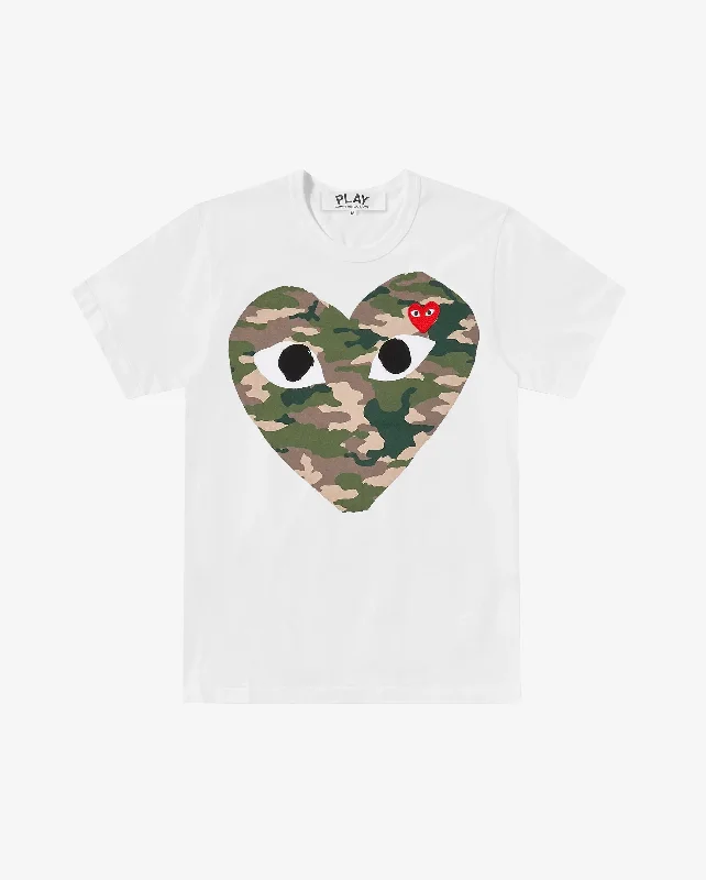 T242 UNISEX BIG CAMO HEART PRINT T-SHIRT / WHITE Real Fur Shearling Chenille