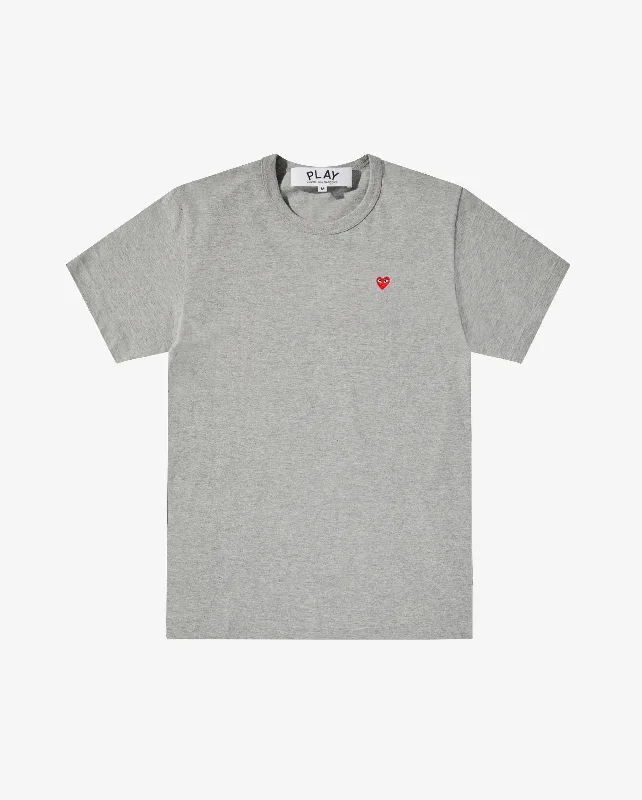 T306 UNISEX MINI RED HEART T-SHIRT / GREY Mesh Blend Leather Blend Suede Blend