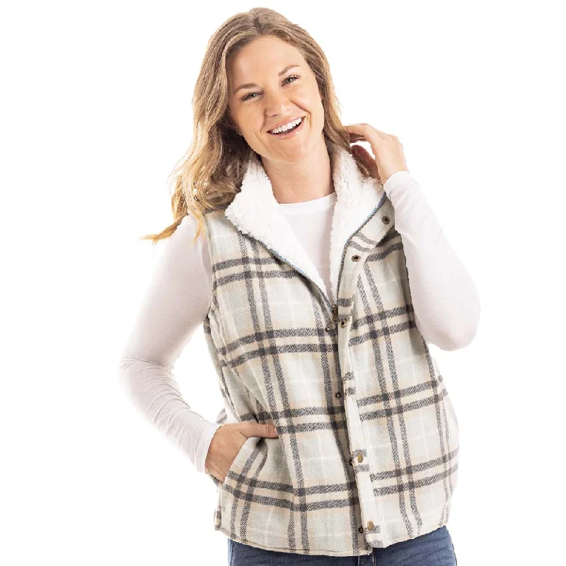 Colorful Plaid Fleece Lined Vest for Women v-neck tank top