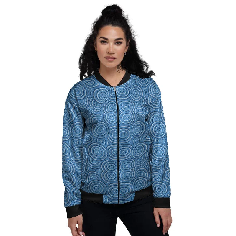 Aboriginal Dot Blue Print Pattern Women's Bomber Jacket Classic Military Bomber