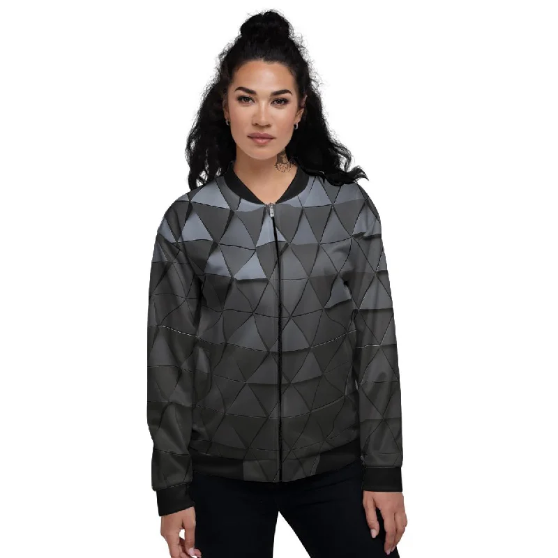 Abstract 3D Geometric Triangle Print Women's Bomber Jacket