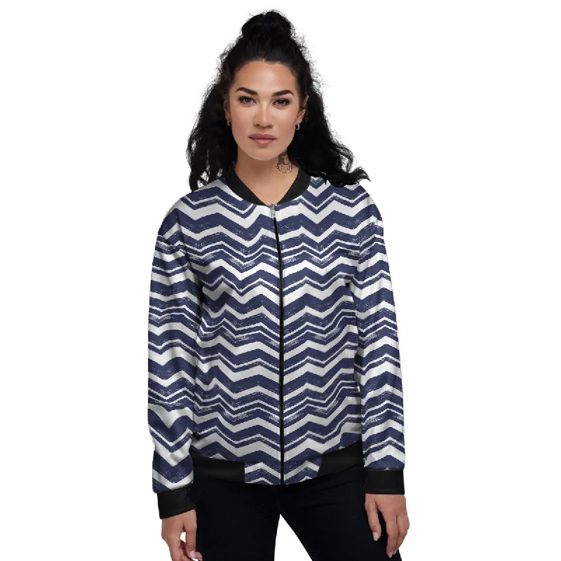 Abstract Chevron Watercolor Blue Print Pattern Women's Bomber Jacket