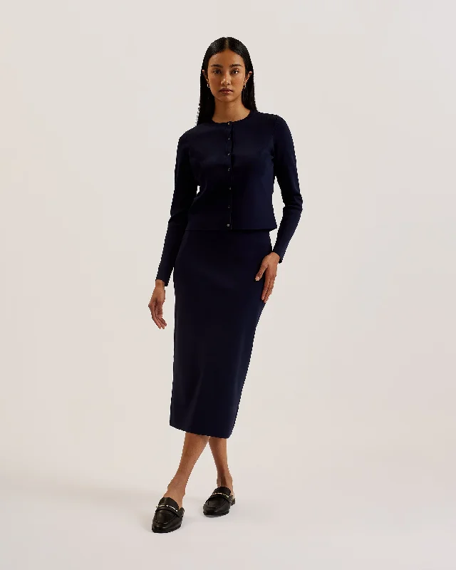 Barbrha Knitted Bodycon Midi Skirt Dk-Blue Fitted Jean Jumpsuit