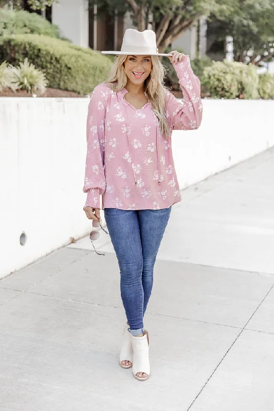 Get A Feeling Pink Floral Notched Neck Blouse FINAL SALE Soft Knit Jumpsuit
