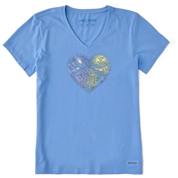 Women's Dragonfly Heart Short-Sleeve Crusher-LITE Vee - Cornflower Blue