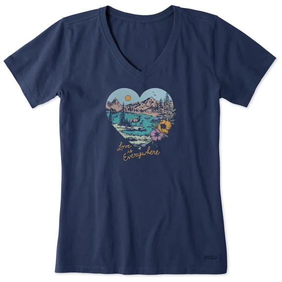 Women's Scenic Heart Love is Everywhere Short-Sleeve Crusher Vee - Darkest Blue