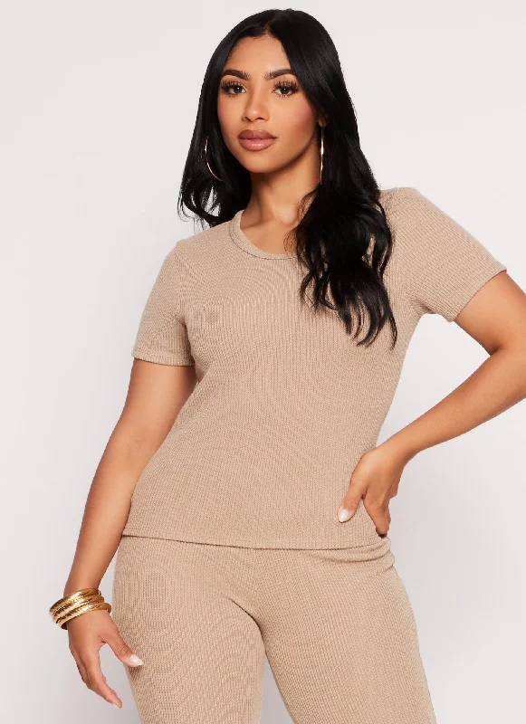 Ribbed Knit Short Sleeve Sweater Mesh Fabric Canvas Fabric Denim Fabric