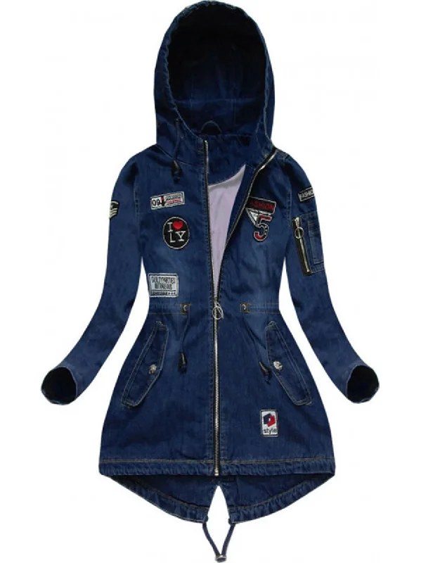 Denim Patch Long Sleeve Coat Embroidered Kimono Coat