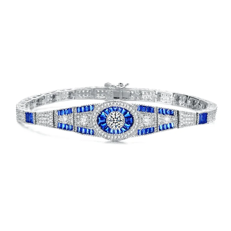 Elegant Jewelry At Unbeatable Offers – Shop Before It's Gone Ga Rhodium Plated With Sapphire Cubic Zirconias Bracelet
