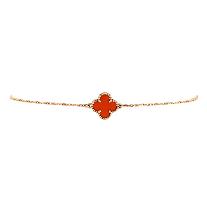 Affordable Glamour – Premium Jewelry For Less Sweet Alhambra Bracelet 18K Rose Gold and Carnelian